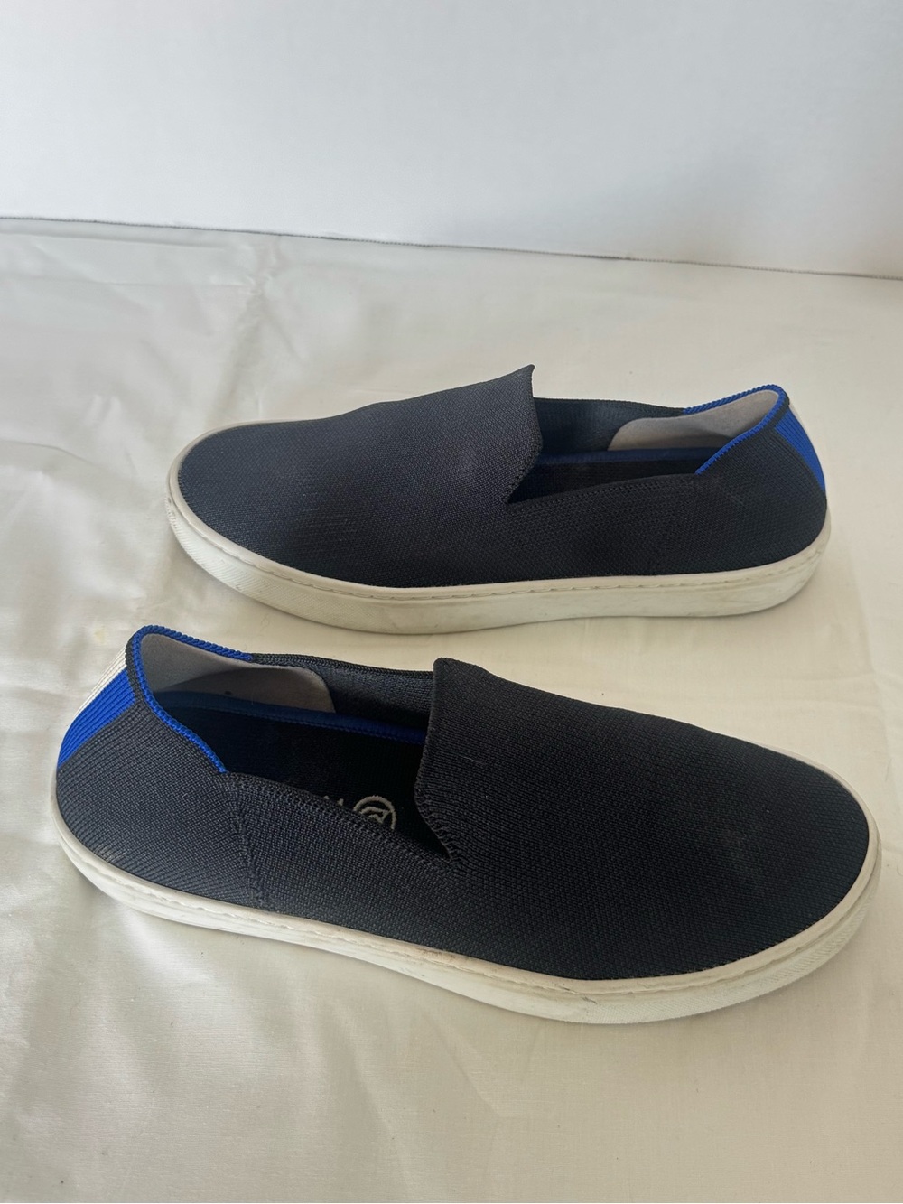 Rothy's Black Slip-On Sneakers with Blue Accent Size 7.5 - Picture 2 of 11
